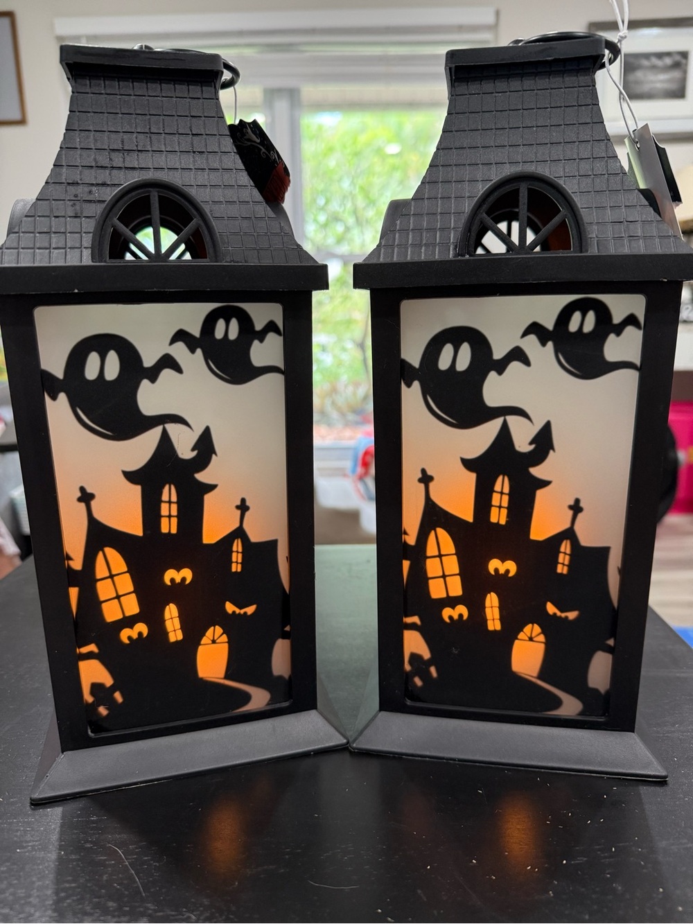 Halloween Haunted House Lantern Pair - Black and Orange